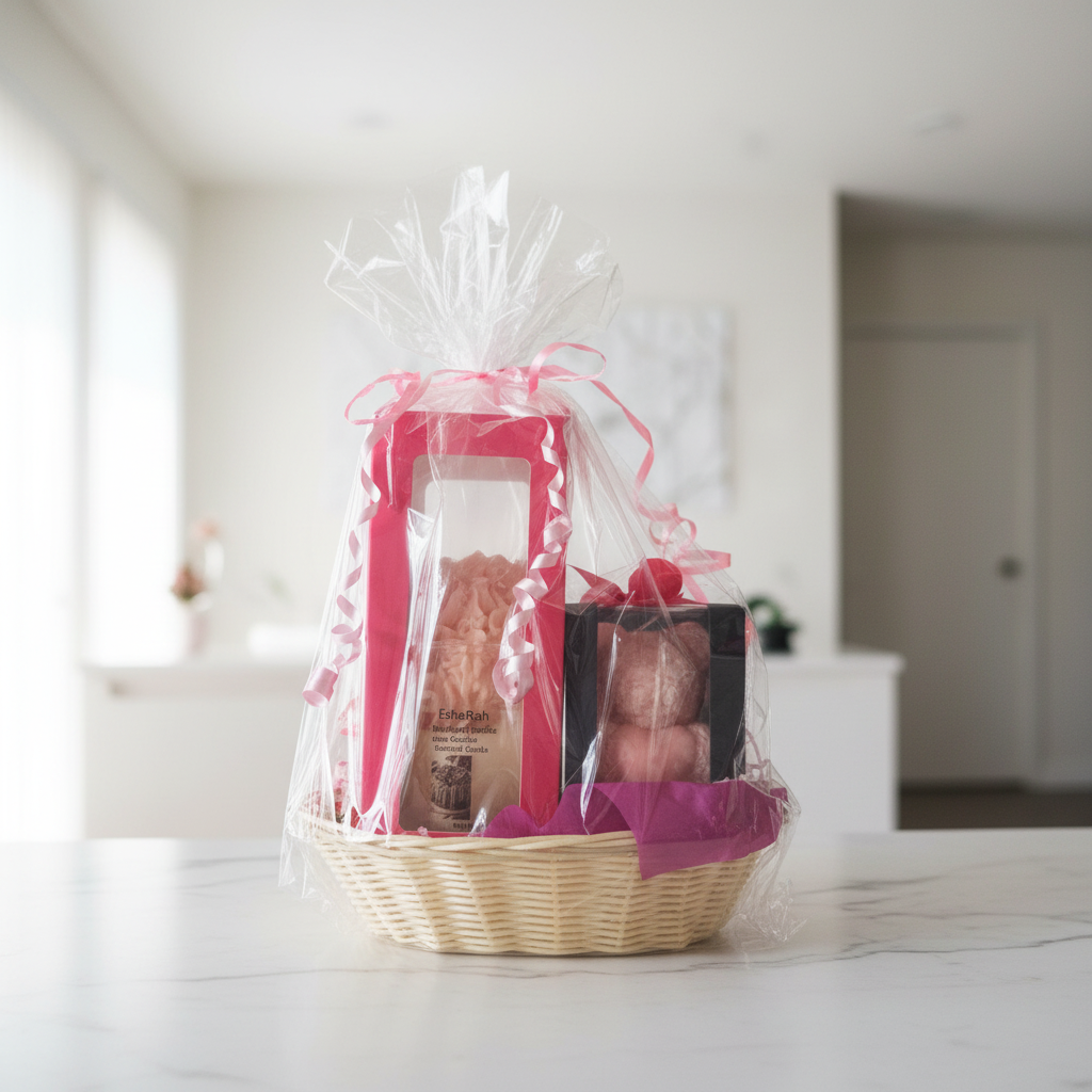 Gift basket pink ribbons