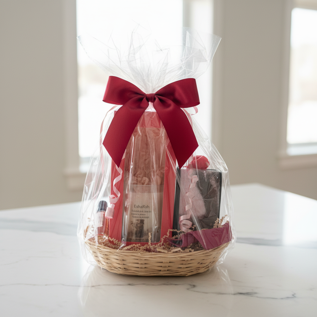 Gift basket red ribbons