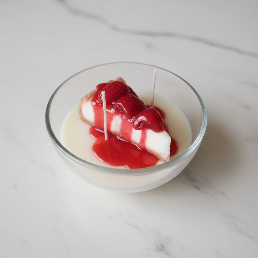 Strawberry Cheesecake Candle Close-up – White Marble
