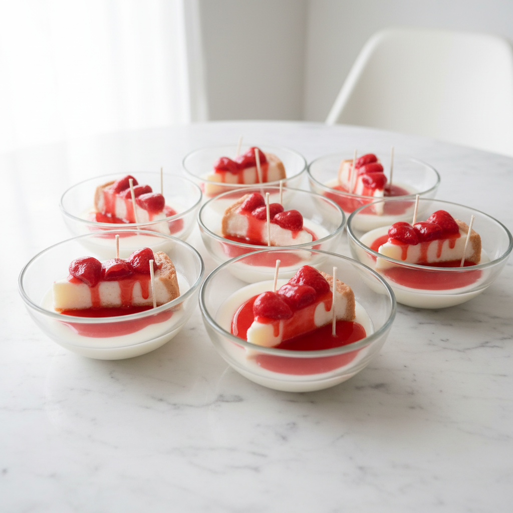 Strawberry Cheesecake Candles Group – White Marble