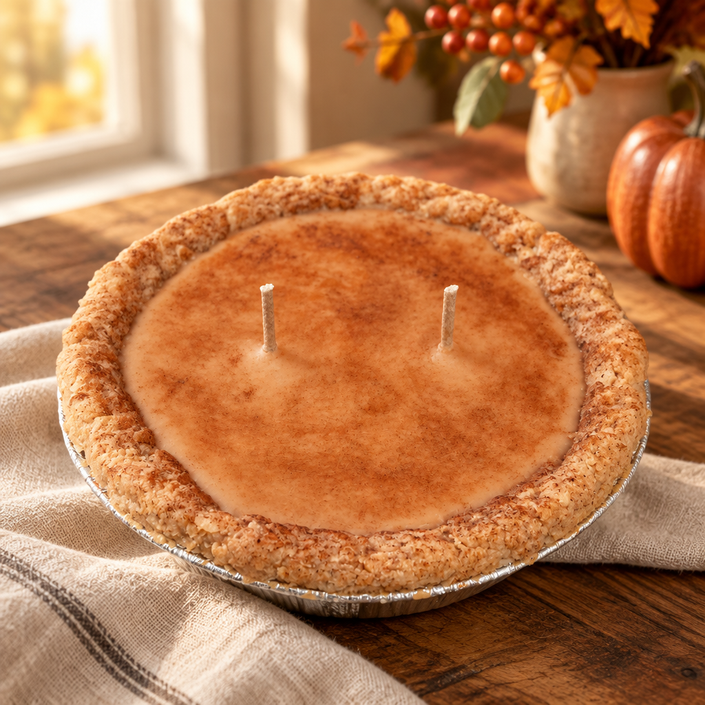 Sweet Potato Pie candle with a cozy kitchen background